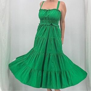 J. Crew Quiet Luxury Resortwear Vacation Boho Tiered Cotton Milkmaid Maxi Dress